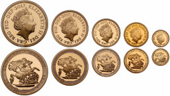 Elizabeth II (1952-), gold 5-coin proof set, 2017, struck to commemorate 200 years since Benedetto Pistrucci’s Sovereign, Five Pounds, Two Pounds, Sov...