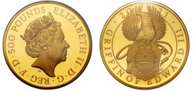 PF70 UCAM | Elizabeth II (1952 -), gold proof Five Hundred Pounds, 2021, 5 Ounces of 999.9 fine gold, crowned head right, JC initials below for design...
