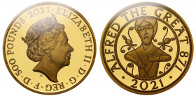 PF70 UCAM | Elizabeth II (1952-), gold proof Five Ounces of Five Hundred Pounds, 2021, 5 Ounces of 999.9 fine gold, struck to celebrate 1,150 years si...