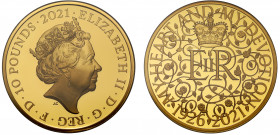 PF70 UCAM | Elizabeth II (1952-), gold proof Five Ounces of Ten Pounds, 2021, 5 Ounces of 999.9 fine gold, design by Gary Breeze to celebrate the 95th...