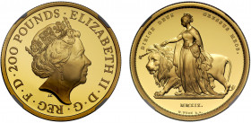 PF69 UCAM | Elizabeth II (1952-), gold proof Two Ounces of Two Hundred Pounds, 2019, 2 Ounces of 999.9 fine gold, from the Great Engravers series comm...