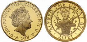 PF70 UCAM | Elizabeth II (1952-), gold proof Two Ounces of Two Hundred Pounds, 2021, 2 Ounces of 999.9 fine gold, struck to celebrate 1,150 years sinc...