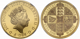PF70 UCAM FR | Elizabeth II (1952-), gold proof Two Ounces of Two Hundred Pounds, 2021, 2 Ounces of 999.9 fine gold, from the Great Engravers series c...