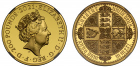 PF70 UCAM FR | Elizabeth II (1952-), gold proof Two Ounces of Two Hundred Pounds, 2021, 2 Ounces of 999.9 fine gold from the Great Engravers series co...
