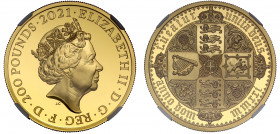 PF70 UCAM | Elizabeth II (1952 -), gold proof Two Ounces of Two Hundred Pounds, 2021, 2 Ounces of 999.9 fine gold from the Great Engravers series comm...