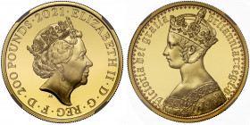 PF70 UCAM FDI | Elizabeth II (1952-), gold proof Two Ounces of Two Hundred Pounds, 2021, 2 Ounces of 999.9 fine gold from the Great Engravers series c...