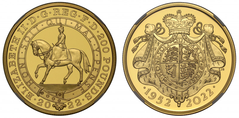 PF70 UCAM | Elizabeth II (1952-), gold proof Two Ounces of Two Hundred Pounds, 2...