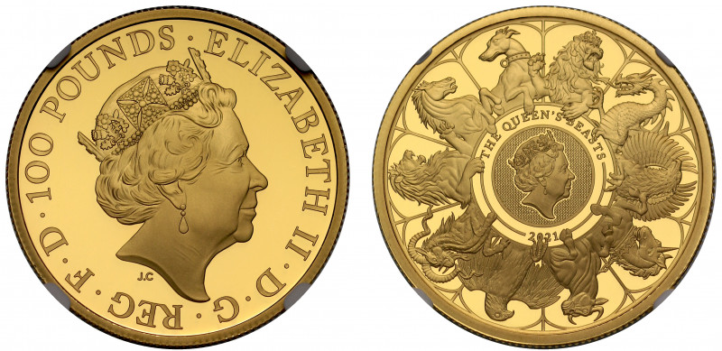 PF70 UCAM | Elizabeth II (1952-), gold proof One Ounce of One Hundred Pounds, 20...