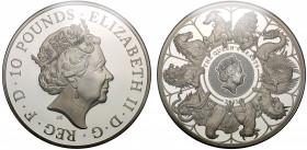 PF70 UCAM | Elizabeth II (1952-), silver proof Ten Ounces of Ten Pounds, 2021, 10 ounces of 999.9 fine silver, from the Queen’s Beasts series, crowned...