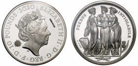 PF70 UCAM | Elizabeth II (1952 -), unique trial silver proof Five Ounces of Ten Pounds, 2020, 5 Ounces of .999 fine silver, from the Great Engravers s...