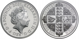 PF70 UCAM | Elizabeth II (1952-), silver proof Two Ounces of Five Pounds, 2021, 2 Ounces of .999 fine silver, from the Great Engravers series commemor...