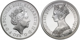 PF70 UCAM FR | Elizabeth II (1952-), silver proof Two Ounces of Five Pounds, 2021, 2 Ounces of .999 fine silver, from the Great Engravers series comme...