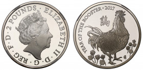 PF70 UCAM | Elizabeth II (1952-), silver proof One Ounce of Two Pounds, 2017, 1 Ounce of .999 fine silver, Year of the Rooster design by Wuon-Gean Ho ...