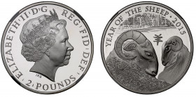 PF69 UCAM | Elizabeth II (1952-), silver proof One Ounce of Two Pounds, 2015, 1 Ounce of .999 fine silver, Year of the Sheep design by Wuon-Gean Ho as...