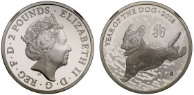 PF69 UCAM | Elizabeth II (1952-), silver proof One Ounce of Two Pounds, 2018, 1 Ounce of .999 fine silver, Year of the Dog design by Wuon-Gean Ho as p...