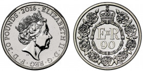 MS 62 DPL PYX | Elizabeth II (1952-), silver Twenty Pounds, 2016, design by Christopher Hobbs struck for Her Majesty the Queen’s 90th Birthday, Trial ...