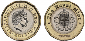 Elizabeth II (1952 -), bi-metallic trial Pound, 2015, crowned head right, IRB initials below for designer Ian Rank-Broadley, Latin legend surrounding,...