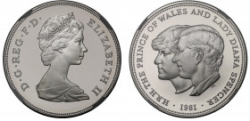 PF69 UCAM | Elizabeth II (1952-), silver proof Crown of Twenty Five Pence, 1981, Royal Wedding, crowned head right, Latin legend reads ELIZABETH II D....