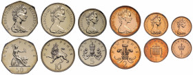 PF68-69 | Elizabeth II (1952-), 6-coin proof set, 1971, first year of decimal coinage in the United Kingdom, crowned head right, Latin legend surround...