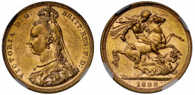 AU58 | Australia, Victoria (1837-1901), gold Sovereign, 1888, Melbourne Mint, Jubilee Head left, raised J.E.B. initials close on truncation for engrav...