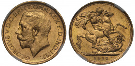 MS63 | Australia, George V (1910-36), gold Sovereign, 1917, Sydney Mint, bare head left, B.M. on truncation for Bertram Mackennal, GEORGIVS V D.G. BRI...
