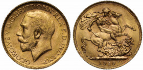 MS63 | Australia, George V (1910-36), gold Sovereign, 1919, Perth Mint, bare head left, B.M. on truncation for Bertram Mackennal, Latin legend surroun...