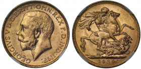 MS62+ | Australia, George V (1910-36), gold Sovereign, 1924, Melbourne Mint, bare head left, B.M. on truncation for Bertram Mackennal, GEORGIVS V D.G....