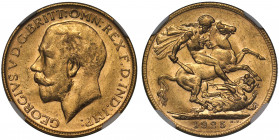 MS61 | Australia, George V (1910-36), gold Sovereign, 1925, Perth Mint, bare head left, B.M. on truncation for Bertram Mackennal, GEORGIVS V D.G. BRIT...