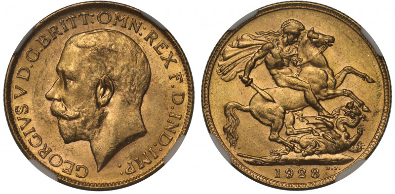 MS62 | Australia, George V (1910-36), gold Sovereign, 1928, Perth Mint, bare hea...