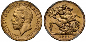 MS65 | Australia, George V (1910-36), gold Sovereign, 1931, Perth Mint, bare head left, B.M. on truncation for Bertram Mackennal, GEORGIVS V D.G. BRIT...
