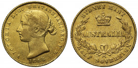 XF45 | Australia, Victoria (1837-1901), gold Half Sovereign, 1864, Sydney Mint, second type, second filleted head with a wreath of banksia left date b...