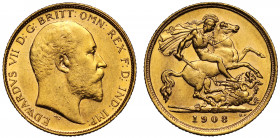 Australia, Edward VII (1901-1910), gold Half Sovereign, 1908, Melbourne Mint, bare head right, De S. below truncation for engraver George W De Saulles...