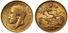 MS61 | Australia, George V (1910-1936), gold Half Sovereign, 1911, Perth Mint, bare head left, with raised BM for Bertram Mackennal on truncation, leg...