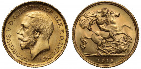 MS62 | Australia, George V (1910-36), gold Half Sovereign, 1915, Sydney Mint, bare head left, B.M. on truncation, Latin legend surrounding GEORGIVS V ...