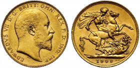 Canada, Edward VII (1901-1910), gold Sovereign, 1909, Ottawa Mint; bare head right, B.M. on truncation for Bertram Mackennal, EDWARDVS VII D.G. BRITT:...
