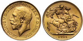 MS61 | Canada, George V (1910-36), gold Sovereign, 1911, Ottawa Mint, bare head left, B.M. on truncation for Bertram Mackennal, Latin legend surroundi...
