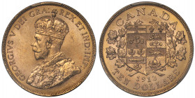 MS63 | Canada, George V (1910-36), gold Ten Dollars, 1913, crowned bust left, Latin legend reads GEORGIVS V DEI GRA: REX ET IND: IMP:, rev. coat of ar...