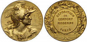 France, Exposition du Confort Moderne, Paris, gilt-bronze Prize Medal, undated, c. 1890-1940, by Louis Bottée, bust of Marianne right, FRANCE, rev. te...