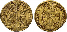 Italy, Venice, Andrea Dandolo (1342-1354), gold Ducat, St. Mark standing right and Doge Andrea Dandolo kneeling left, holding banner between them, Lat...