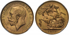 MS65 | South Africa, George V (1910-36), gold Sovereign, 1927, Pretoria Mint, bare head left, B.M. on truncation for Bertram Mackennal, GEORGIVS V D.G...