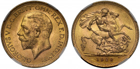 MS63 | South Africa, George V (1910-36), gold Sovereign, 1929, Pretoria Mint, bare head left, B.M. on truncation for Bertram Mackennal, GEORGIVS V D.G...