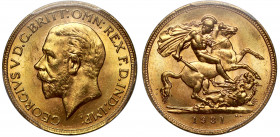MS65 | South Africa, George V (1910-36), gold Sovereign, 1931, Pretoria Mint, bare head left, B.M. on truncation for Bertram Mackennal, GEORGIVS V D.G...