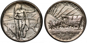 MS66 | USA, silver Half Dollar, 1933, Denver Mint, Oregon Trail commemorative designed by Laura Gardin Fraser, full figure of a Native American in cer...