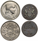 Miscellaneous World Coins (2), Latvia, 5 Lati, 1931, maiden's head facing right in stylized folk costume, including headdress, with ears of grain over...