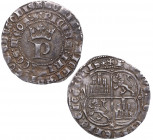 1350-1369. Pedro I (1350-1369). Coruña. 1 Real. Ag. 3,50 g.  Monograma coronado del rey P♛ con doble leyenda en dos círculos 8 SPICIAM:INIMICOS:MEOS; ...