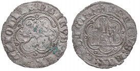 1390-1406. Enrique III (1390-1406). Sevilla. Blanca. Ve. 1,81 g. Atractiva. Buen relieve. Insignificante verdín en reverso. EBC- / MBC+. Est.50.