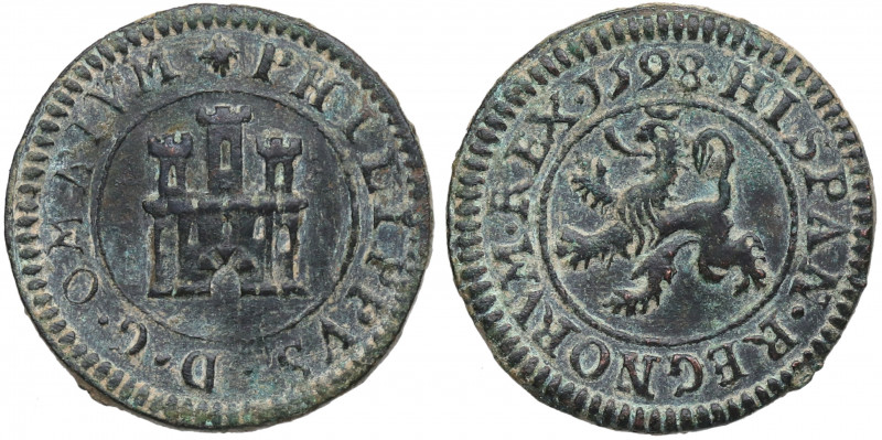 1598. Felipe II (1556-1598). Segovia. 1 Maravedí. A&C 107. Ve. 3,44 g. Atractiva...