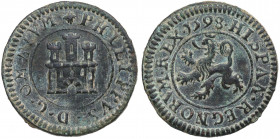 1598. Felipe II (1556-1598). Segovia. 1 Maravedí. A&C 107. Ve. 3,44 g. Atractiva. MBC+. Est.100.