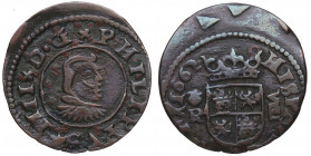 1662. Felipe IV (1621-1665). Coruña. 8 maravedís. R. A&C 451. Ve. 1,89 g. Atractiva. Reverso ligeramente desplazado. EBC- / MBC+. Est.30.