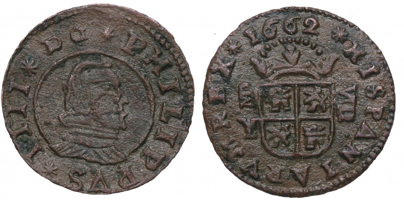 1662. Felipe IV (1621-1665). Madrid. 8 maravedís. Y. A&C 359. Ve. 1,77 g. Atract...